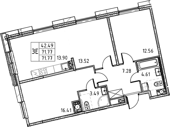 2-комнатная квартира, 71.77 м²; этаж: 15 - купить в Санкт-Петербурге