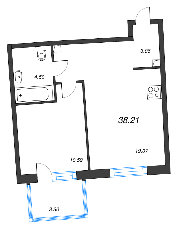1-комнатная квартира, 38.21 м²; этаж: 13 - купить в Санкт-Петербурге