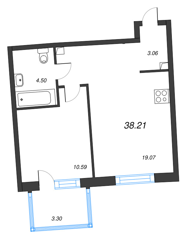 1-комнатная квартира, 38.21 м²; этаж: 15 - купить в Санкт-Петербурге