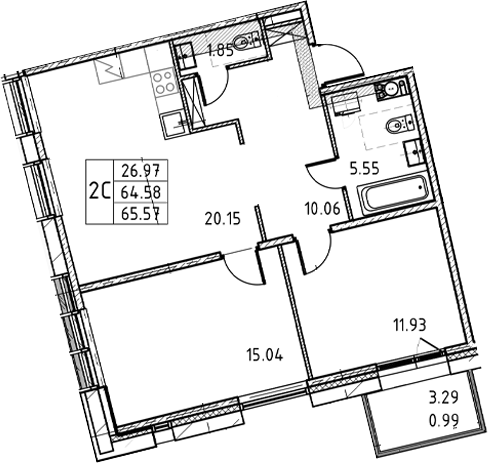 2-комнатная квартира, 65.57 м²; этаж: 5 - купить в Санкт-Петербурге