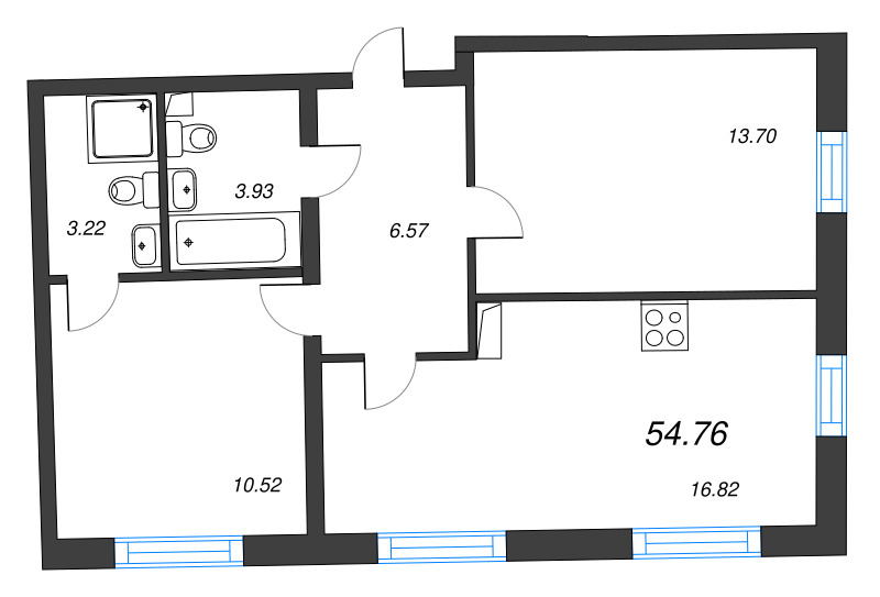 2-комнатная квартира, 54.76 м²; этаж: 3 - купить в Санкт-Петербурге