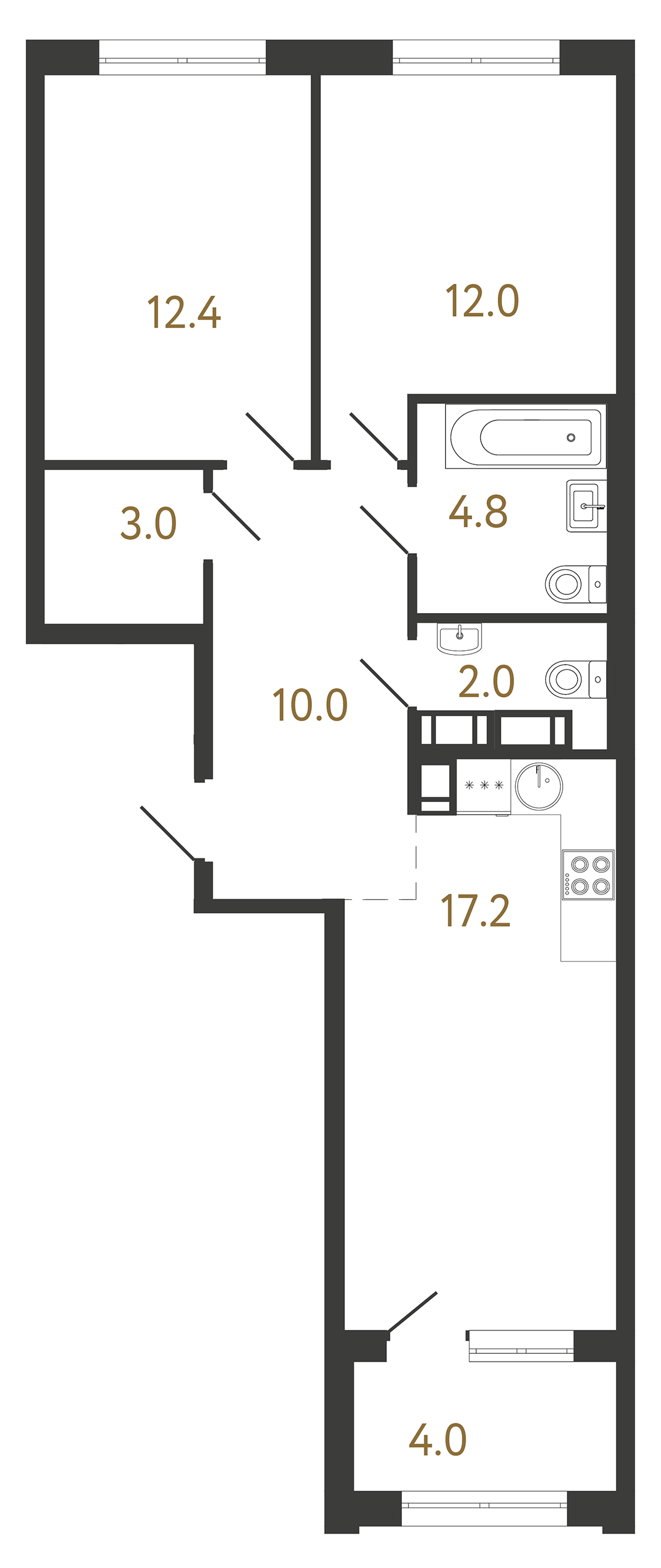 2-комнатная квартира  №356 в Струны: 61.4 м², этаж 3 - купить в Санкт-Петербурге