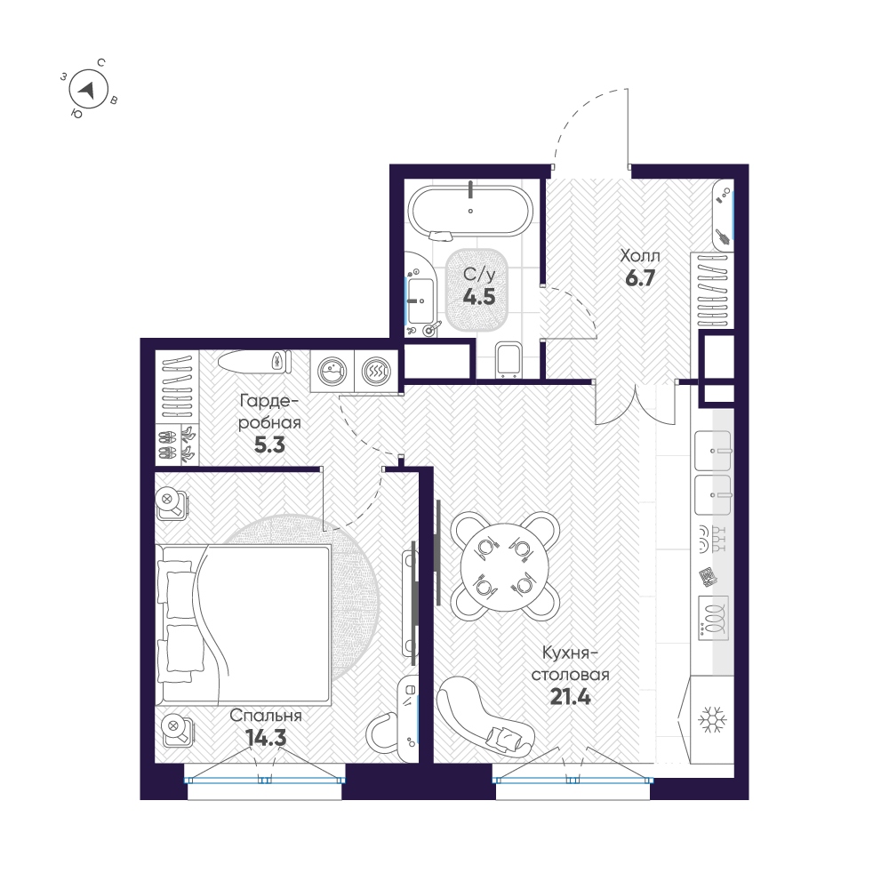 1-комнатная квартира, 52.2 м²; этаж: 6 - купить в Санкт-Петербурге