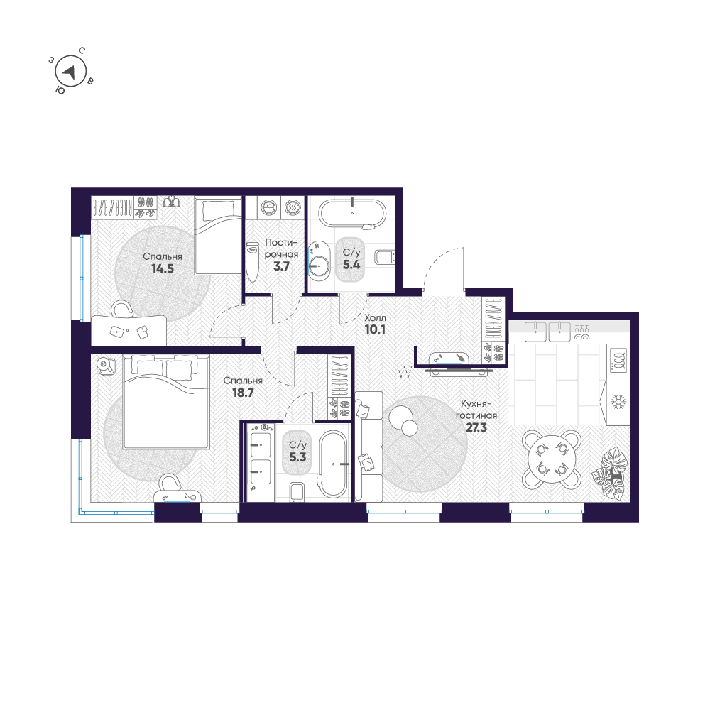 2-комнатная квартира, 85 м²; этаж: 5 - купить в Санкт-Петербурге