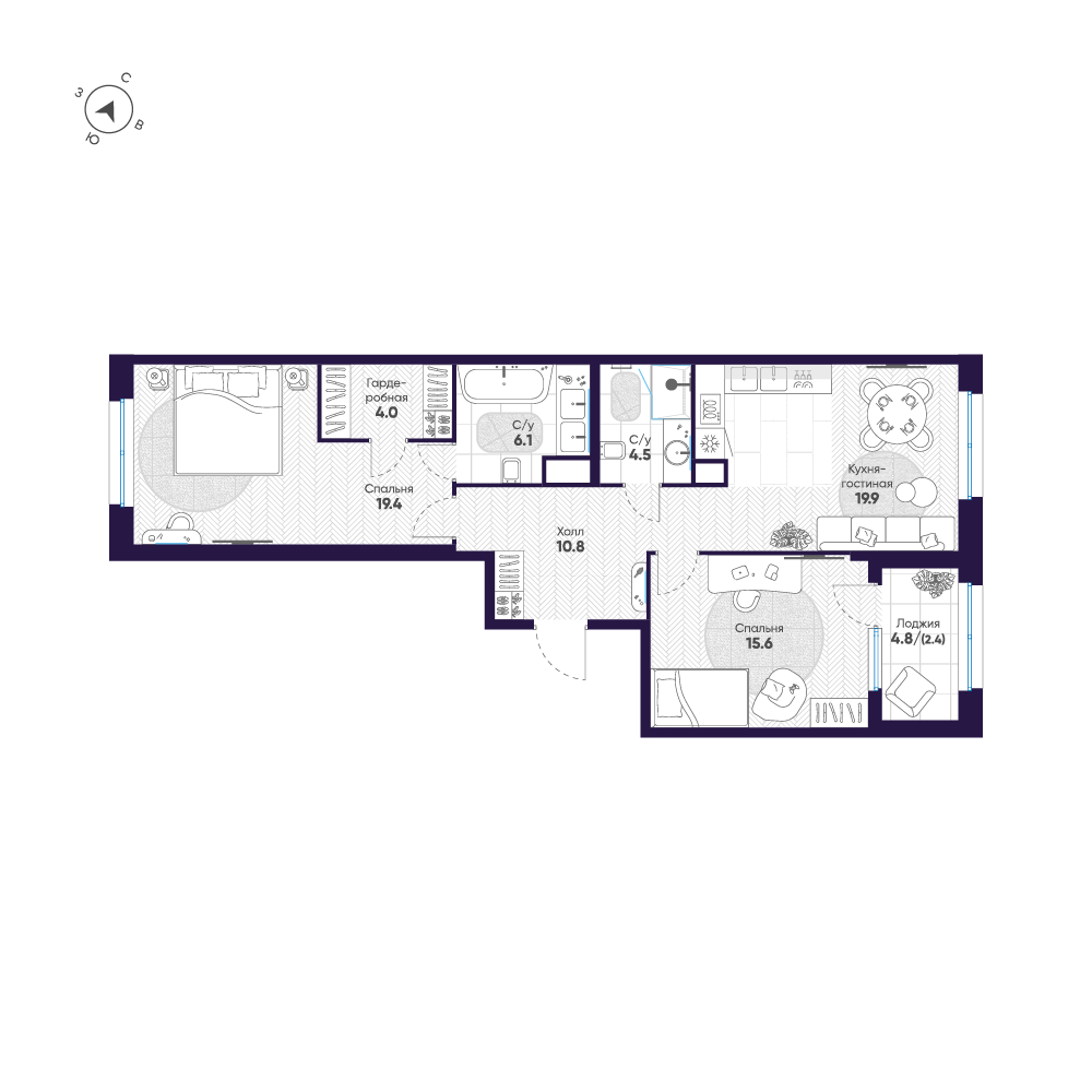 2-комнатная квартира, 82.7 м²; этаж: 7 - купить в Санкт-Петербурге