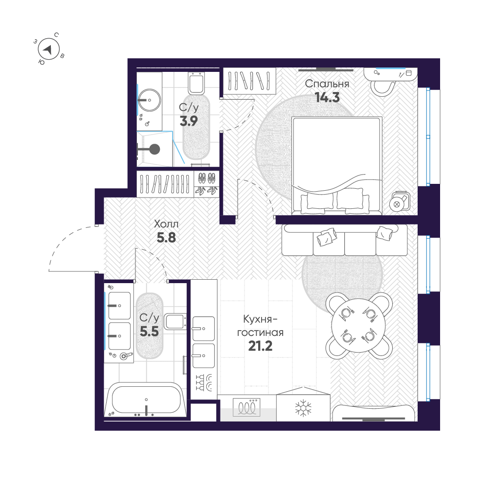 1-комнатная квартира №47 в: ЛДМ: 50.7 м²; этаж: 7 - купить в Санкт-Петербурге