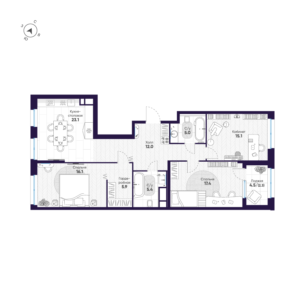 3-комнатная квартира, 102.3 м²; этаж: 7 - купить в Санкт-Петербурге