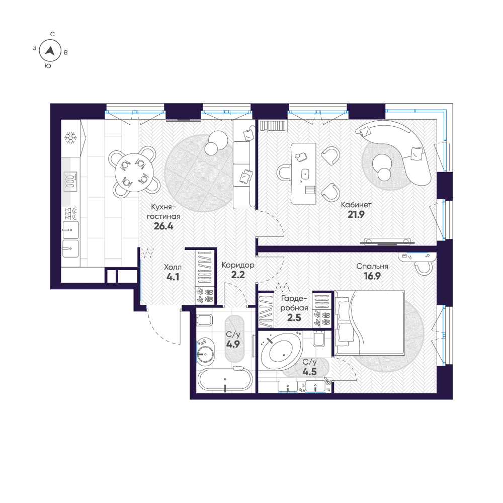 2-комнатная квартира, 83.4 м²; этаж: 6 - купить в Санкт-Петербурге