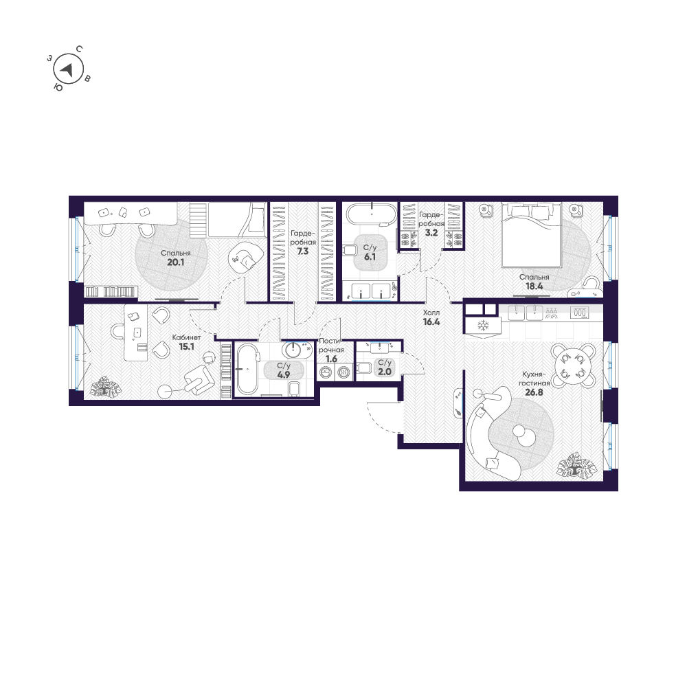 3-комнатная квартира, 121.9 м²; этаж: 4 - купить в Санкт-Петербурге