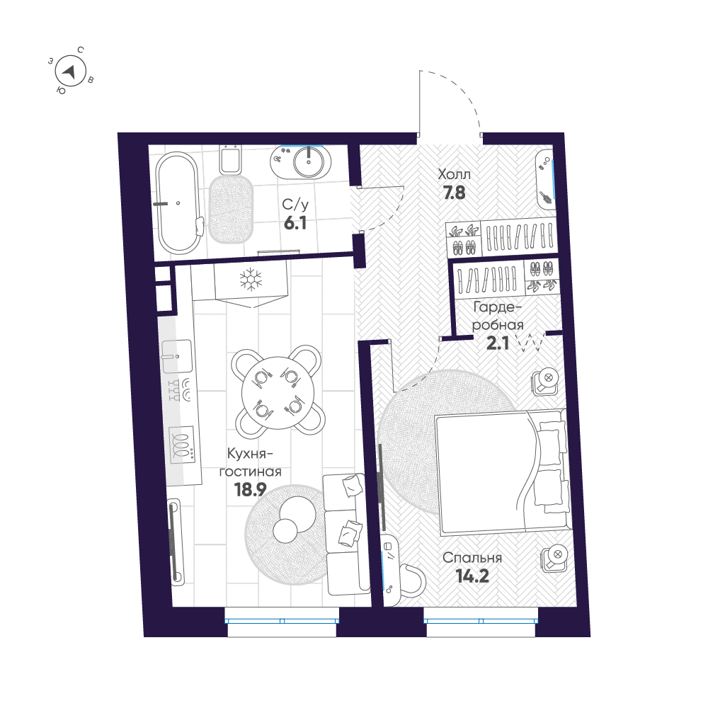 1-комнатная квартира, 49.1 м²; этаж: 3 - купить в Санкт-Петербурге