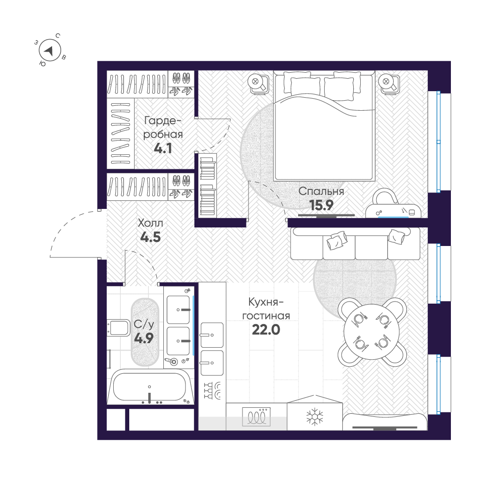 1-комнатная квартира, 51.4 м²; этаж: 7 - купить в Санкт-Петербурге