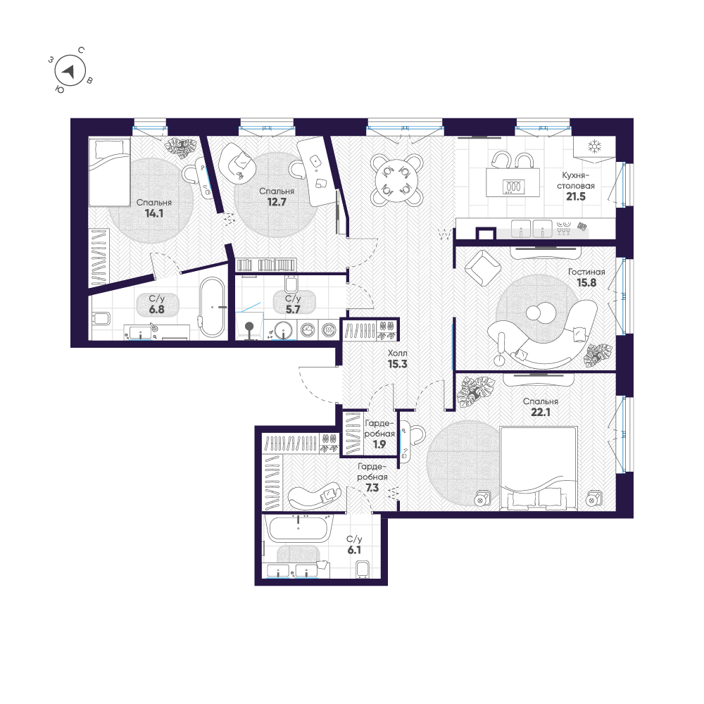 3-комнатная квартира, 129.3 м²; этаж: 2 - купить в Санкт-Петербурге