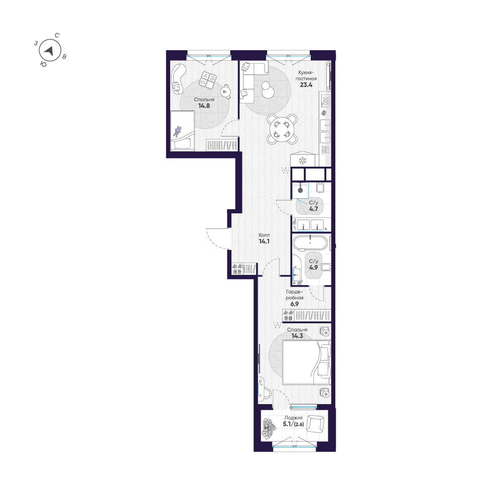 2-комнатная квартира, 85.7 м²; этаж: 4 - купить в Санкт-Петербурге