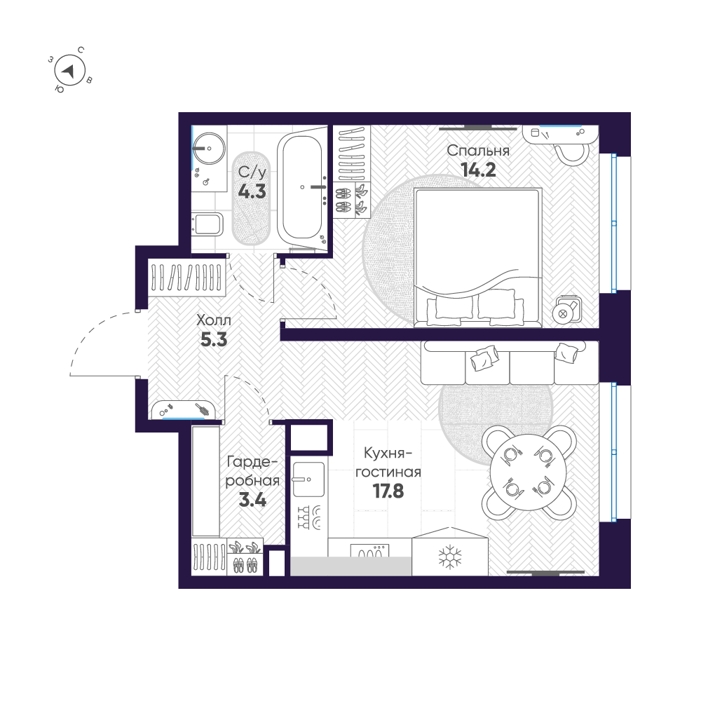 1-комнатная квартира №47 в: ЛДМ: 45 м²; этаж: 7 - купить в Санкт-Петербурге