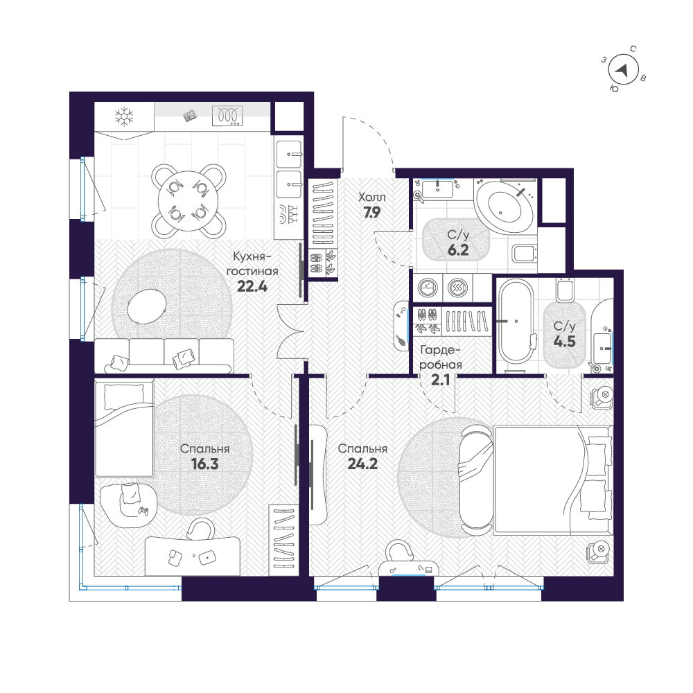 2-комнатная квартира, 83.6 м²; этаж: 8 - купить в Санкт-Петербурге
