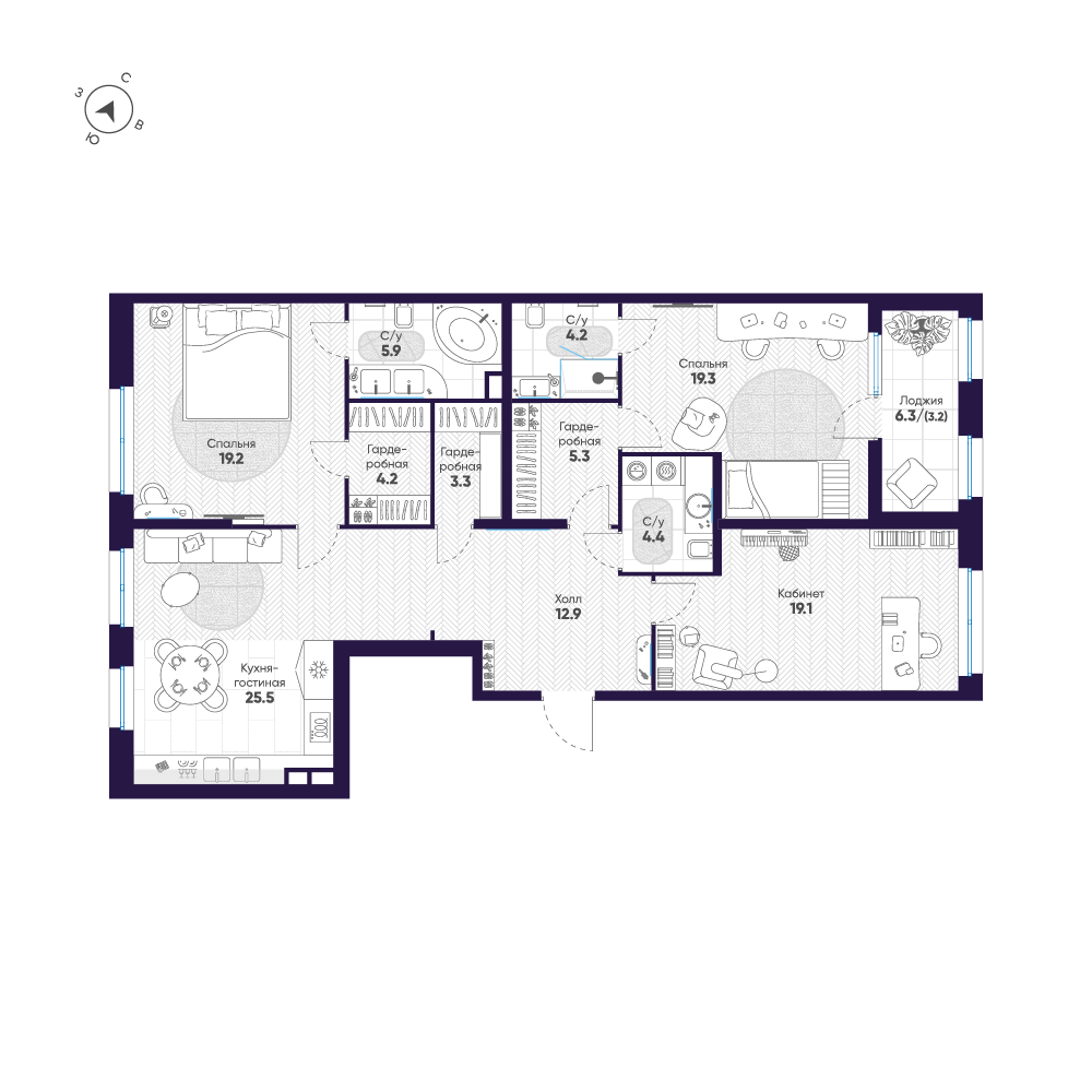 3-комнатная квартира, 126.5 м²; этаж: 3 - купить в Санкт-Петербурге