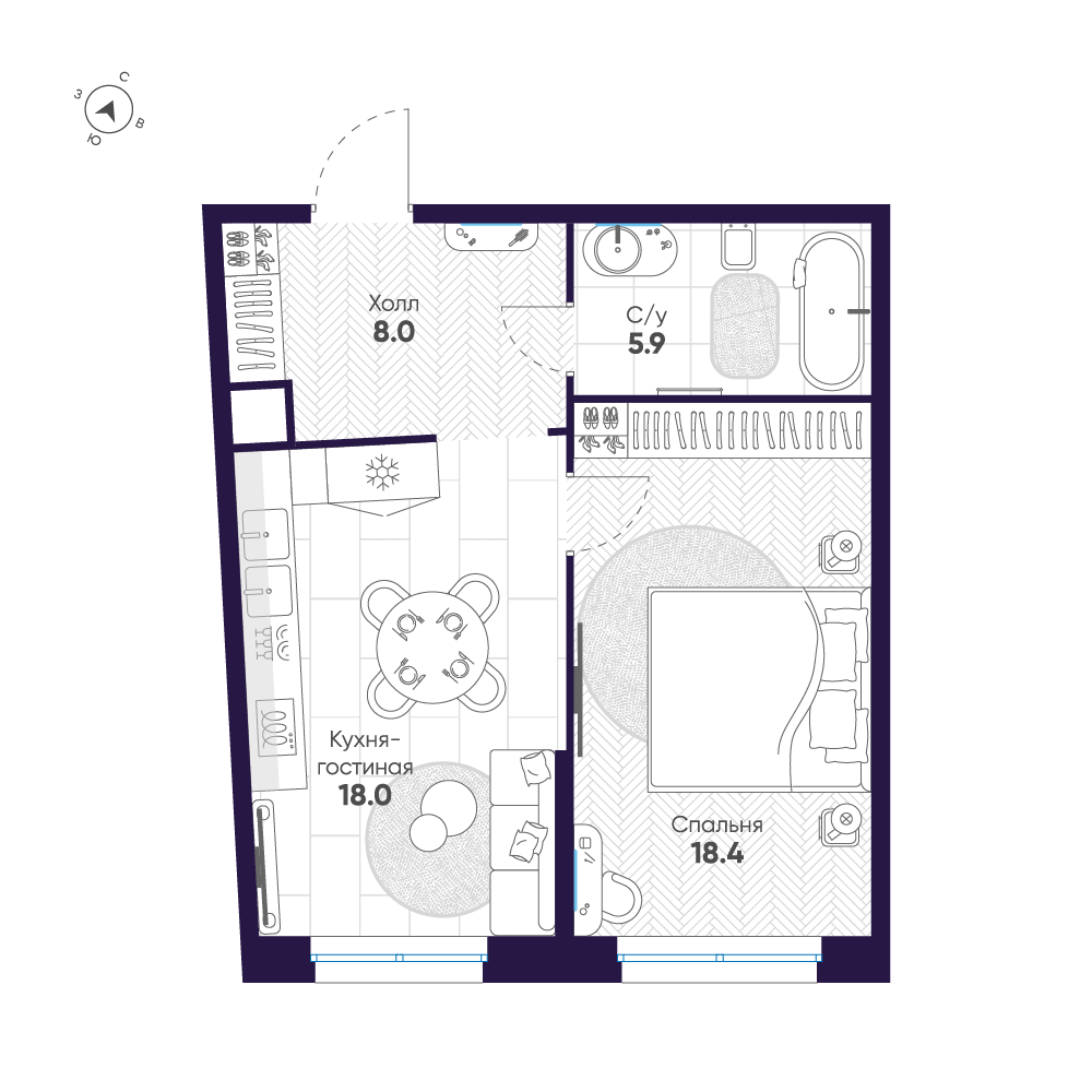 1-комнатная квартира №47 в: ЛДМ: 50.3 м²; этаж: 7 - купить в Санкт-Петербурге