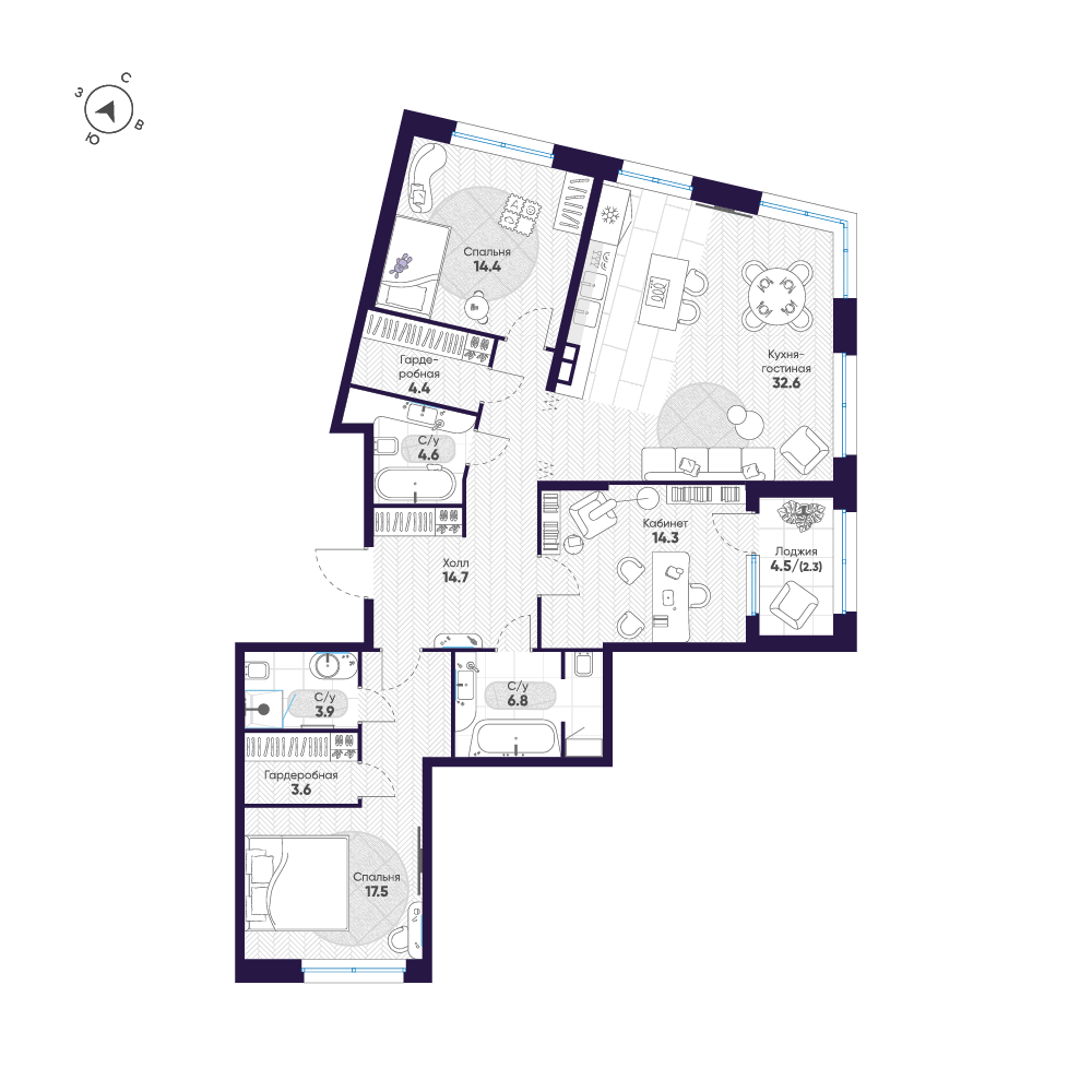 3-комнатная квартира, 119.1 м²; этаж: 3 - купить в Санкт-Петербурге