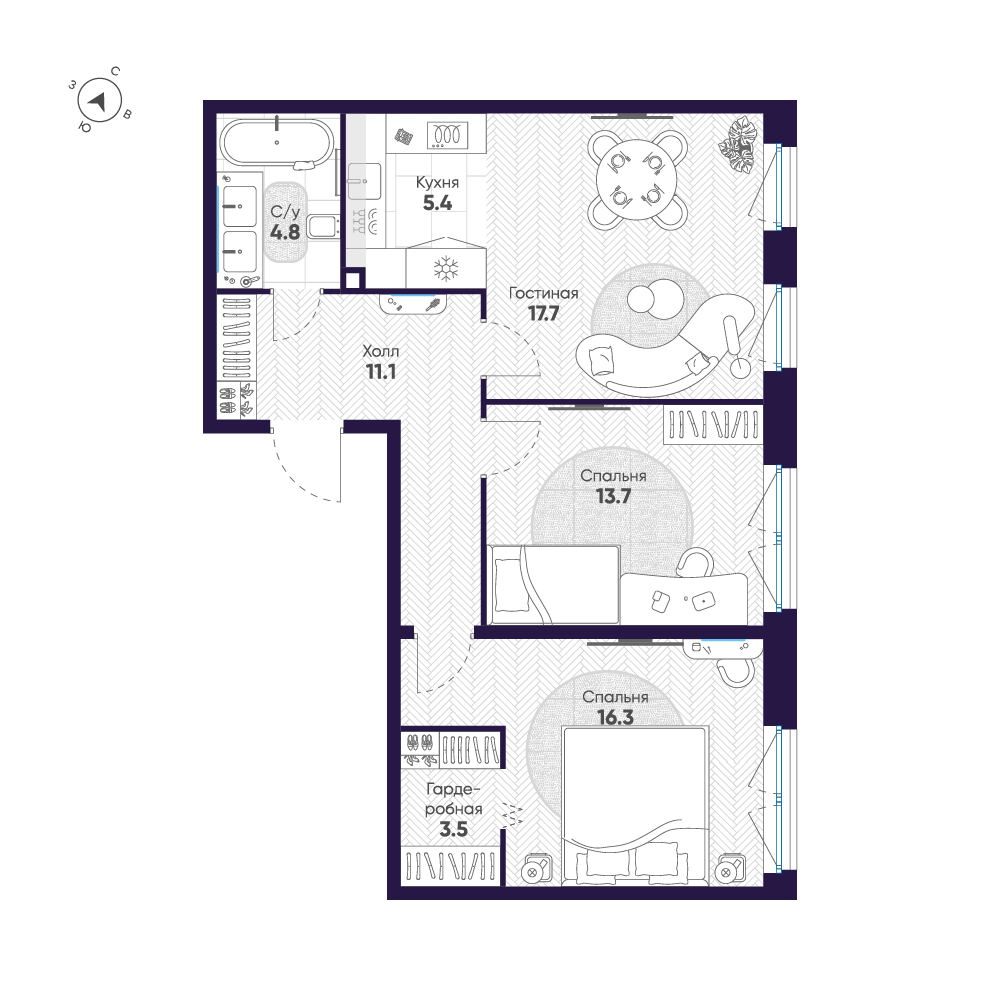 3-комнатная квартира, 72.5 м²; этаж: 2 - купить в Санкт-Петербурге