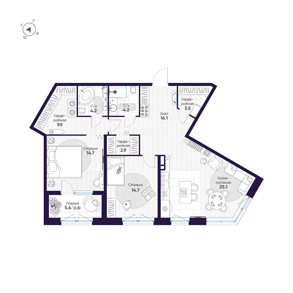 2-комнатная квартира, 98.1 м²; этаж: 4 - купить в Санкт-Петербурге