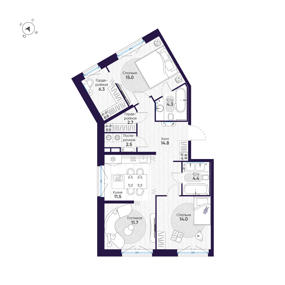 2-комнатная квартира, 87.2 м²; этаж: 4 - купить в Санкт-Петербурге