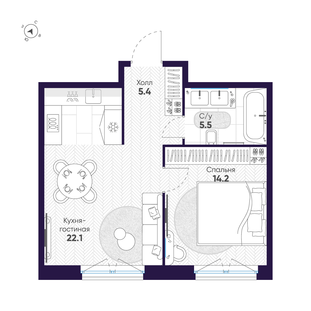 1-комнатная квартира, 47.2 м²; этаж: 8 - купить в Санкт-Петербурге
