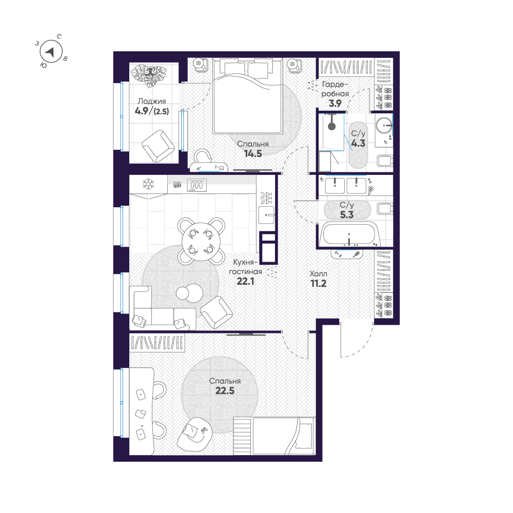 2-комнатная квартира, 86.3 м²; этаж: 7 - купить в Санкт-Петербурге