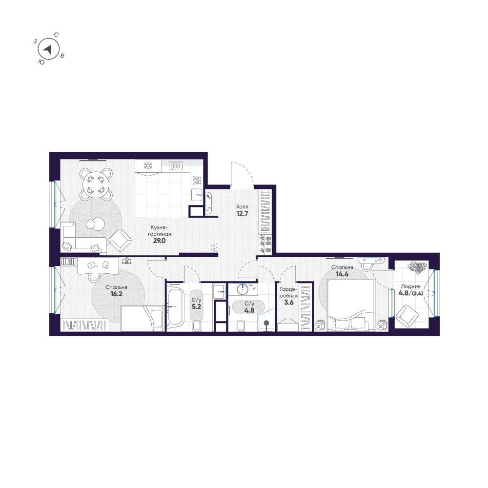 2-комнатная квартира, 88.3 м²; этаж: 6 - купить в Санкт-Петербурге