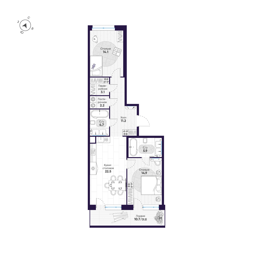 2-комнатная квартира, 81.8 м²; этаж: 9 - купить в Санкт-Петербурге