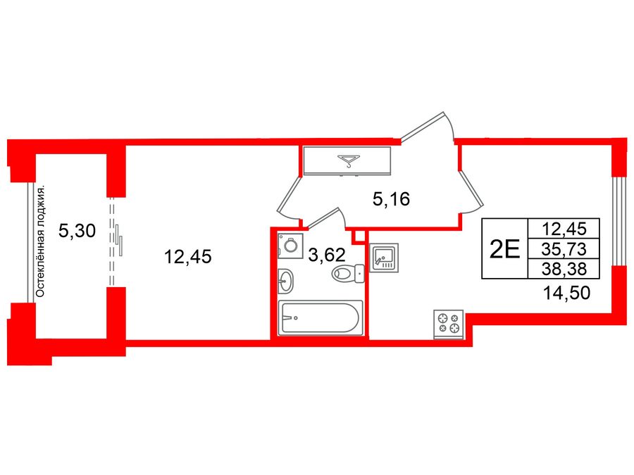 1-комнатная квартира, 35.73 м²; этаж: 2 - купить в Санкт-Петербурге