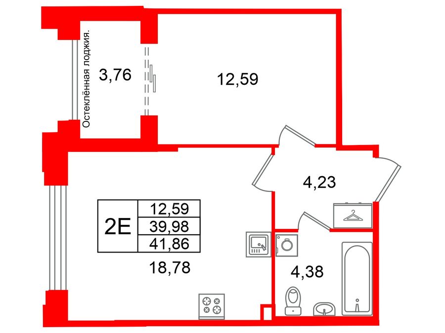 1-комнатная квартира, 39.98 м²; этаж: 2 - купить в Санкт-Петербурге