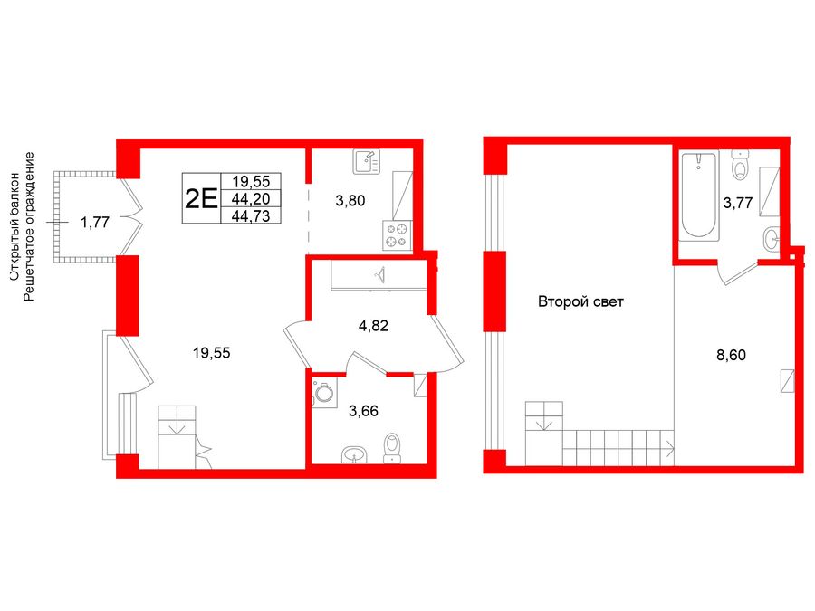 1-комнатная квартира №1 в: Аристократ: 44.2 м²; этаж: 8 - купить в Санкт-Петербурге