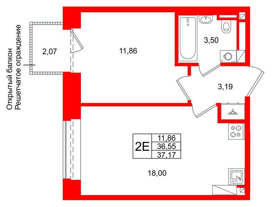 1-комнатная квартира, 36.55 м²; этаж: 5 - купить в Санкт-Петербурге