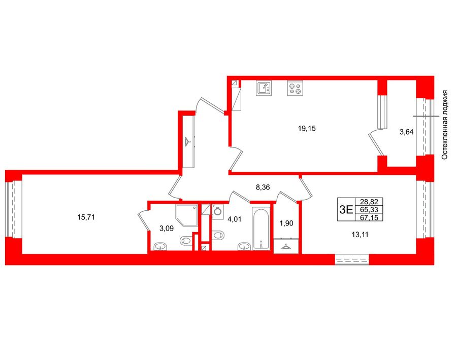 2-комнатная квартира, 65.33 м²; этаж: 5 - купить в Санкт-Петербурге