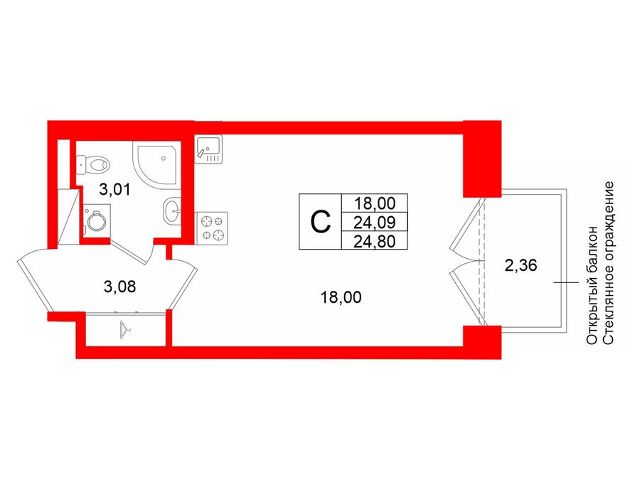 1-комнатная квартира, 24.9 м²; этаж: 4 - купить в Санкт-Петербурге