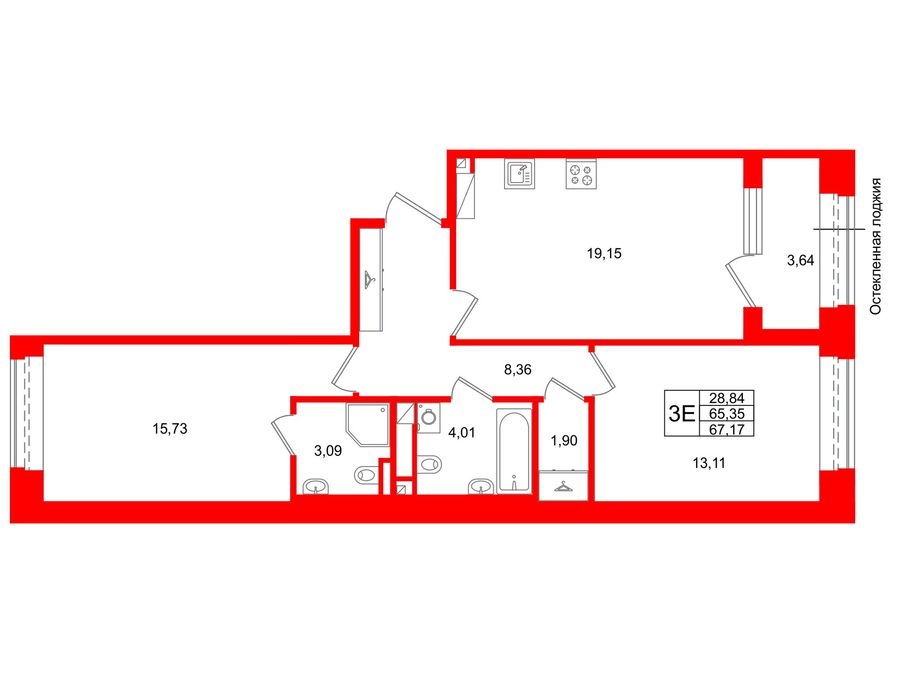 2-комнатная квартира, 65.35 м²; этаж: 4 - купить в Санкт-Петербурге