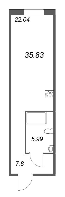 1-комнатная квартира  №104 в Лиговский, 127: 35.83 м², этаж 1 - купить в Санкт-Петербурге