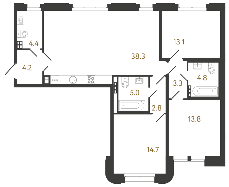 3-комнатная квартира, 104.4 м²; этаж: 5 - купить в Санкт-Петербурге