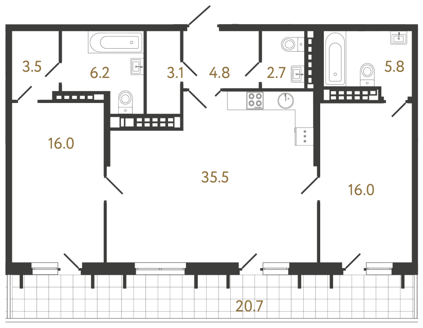 2-комнатная квартира №4 в: Коллекционер: 93.6 м²; этаж: 8 - купить в Санкт-Петербурге