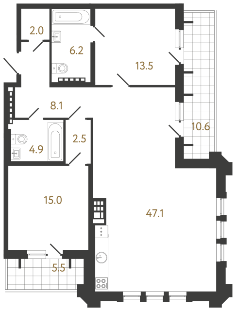 2-комнатная квартира №4 в: Коллекционер: 99.5 м²; этаж: 8 - купить в Санкт-Петербурге