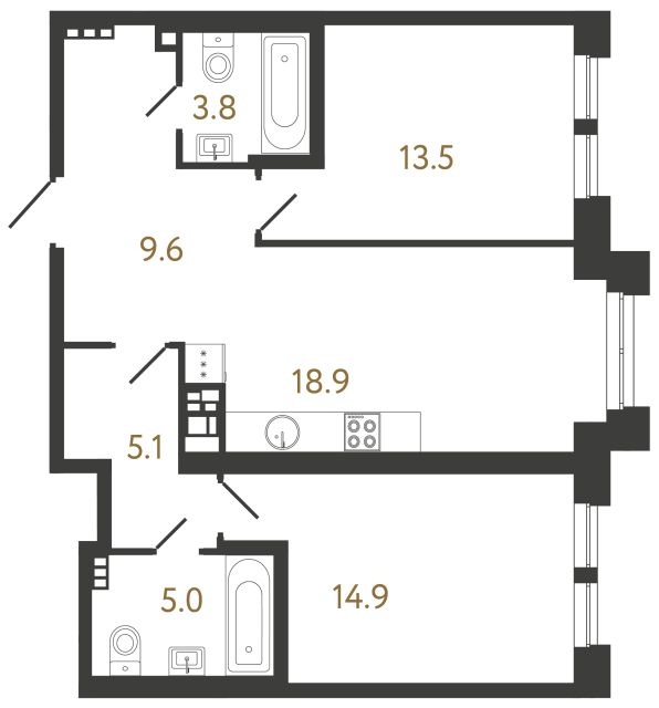 2-комнатная квартира, 70.8 м²; этаж: 5 - купить в Санкт-Петербурге