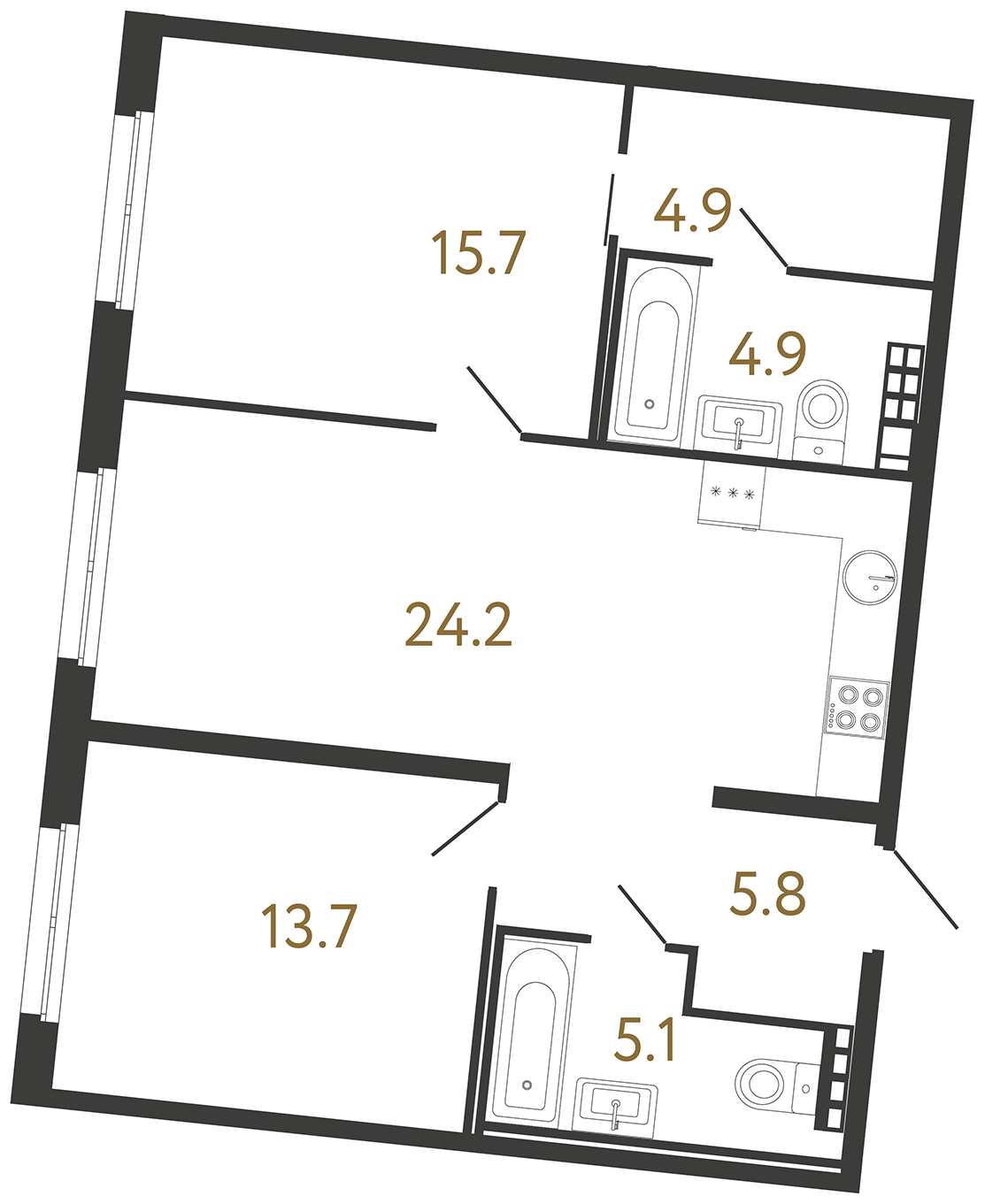 2-комнатная квартира, 74.3 м²; этаж: 4 - купить в Санкт-Петербурге