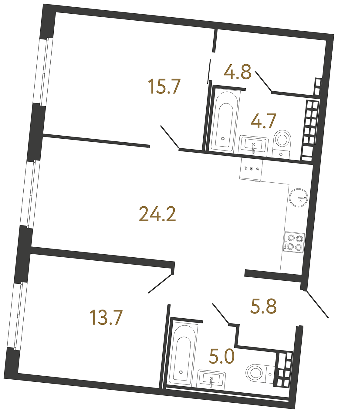 2-комнатная квартира, 73.9 м²; этаж: 7 - купить в Санкт-Петербурге