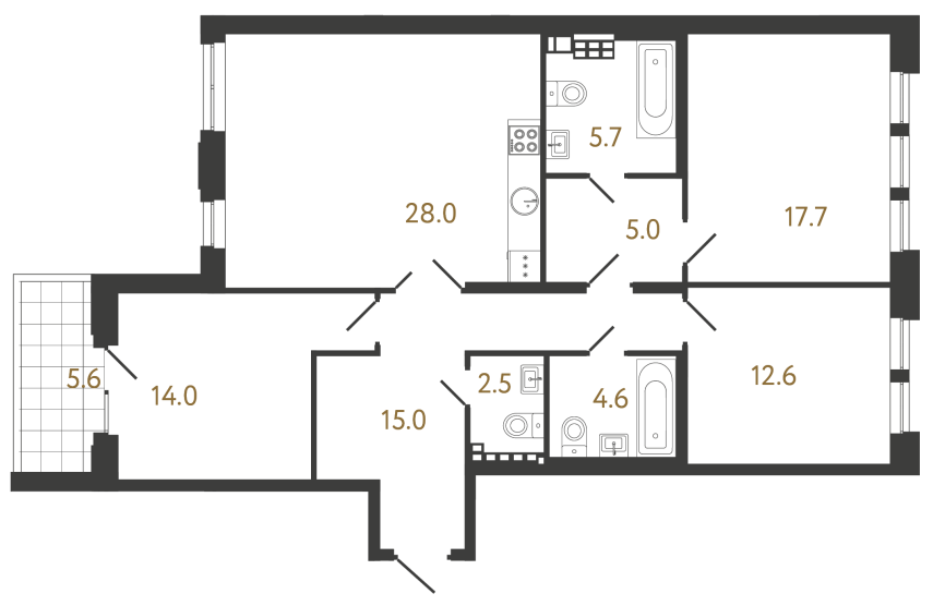 3-комнатная квартира, 105.1 м²; этаж: 5 - купить в Санкт-Петербурге