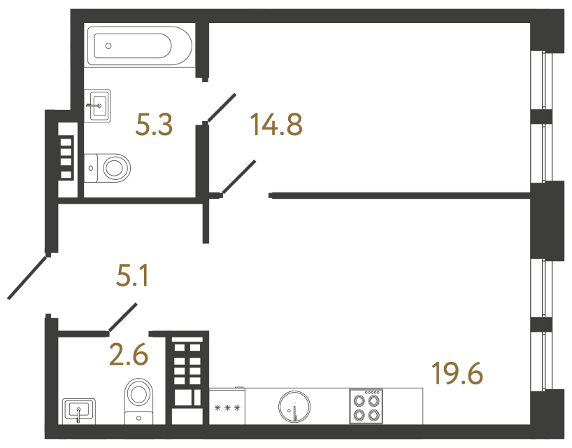 1-комнатная квартира, 47.4 м²; этаж: 6 - купить в Санкт-Петербурге