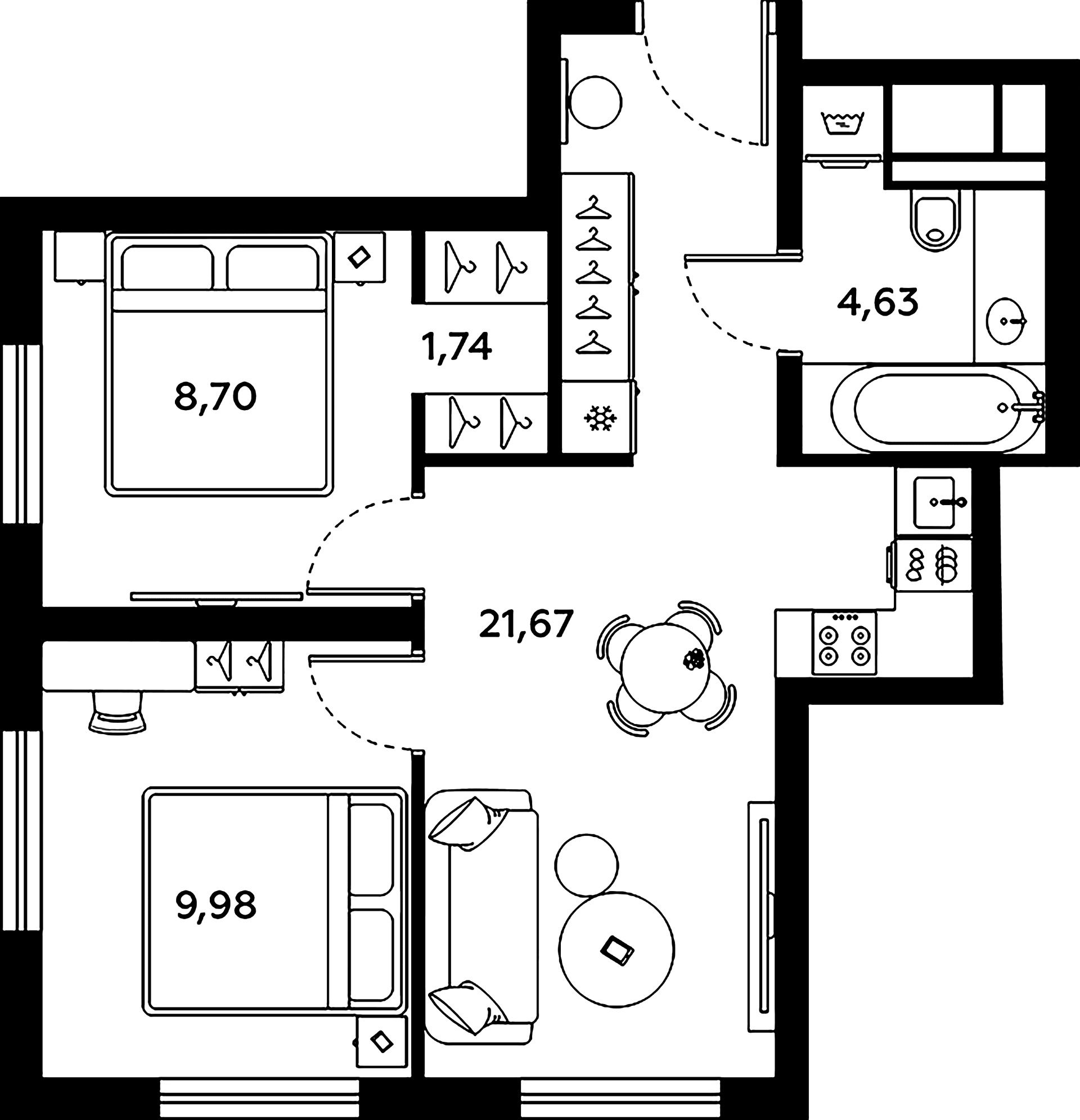 2-комнатная квартира  №8.9 в Saan: 46.72 м², этаж 8 - купить в Санкт-Петербурге