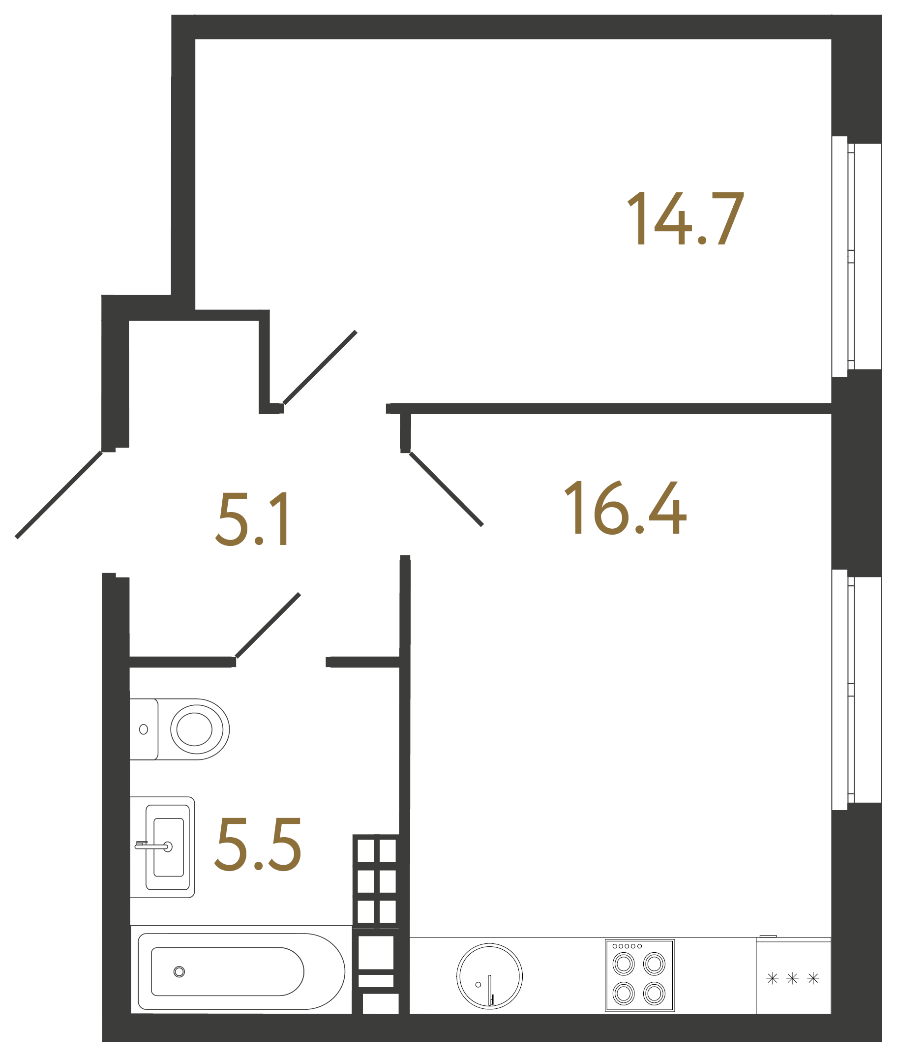 1-комнатная квартира, 41.7 м²; этаж: 4 - купить в Санкт-Петербурге