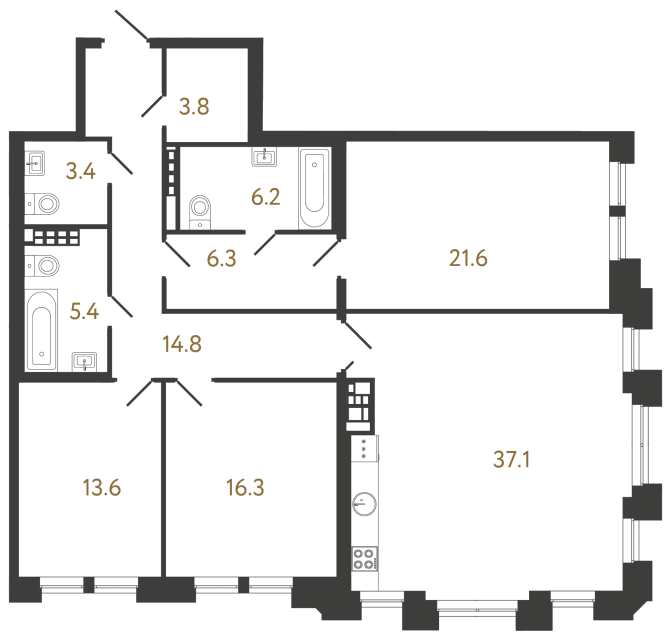 3-комнатная квартира №4 в: Коллекционер: 128.5 м²; этаж: 6 - купить в Санкт-Петербурге