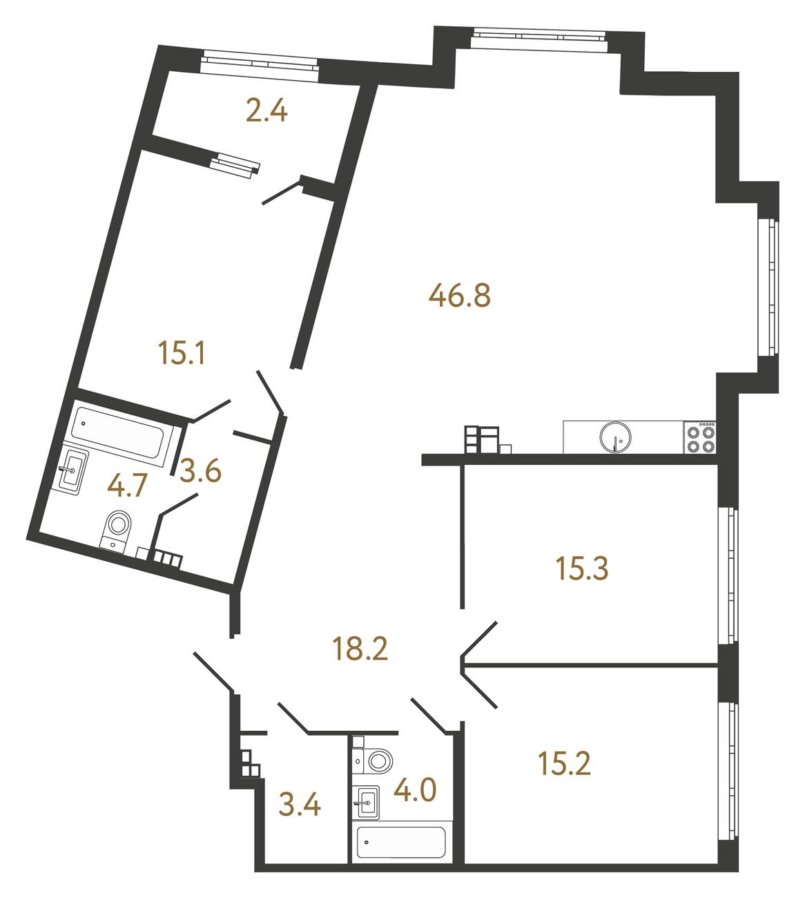 3-комнатная квартира  №32 в Миръ: 126 м², этаж 4 - купить в Санкт-Петербурге