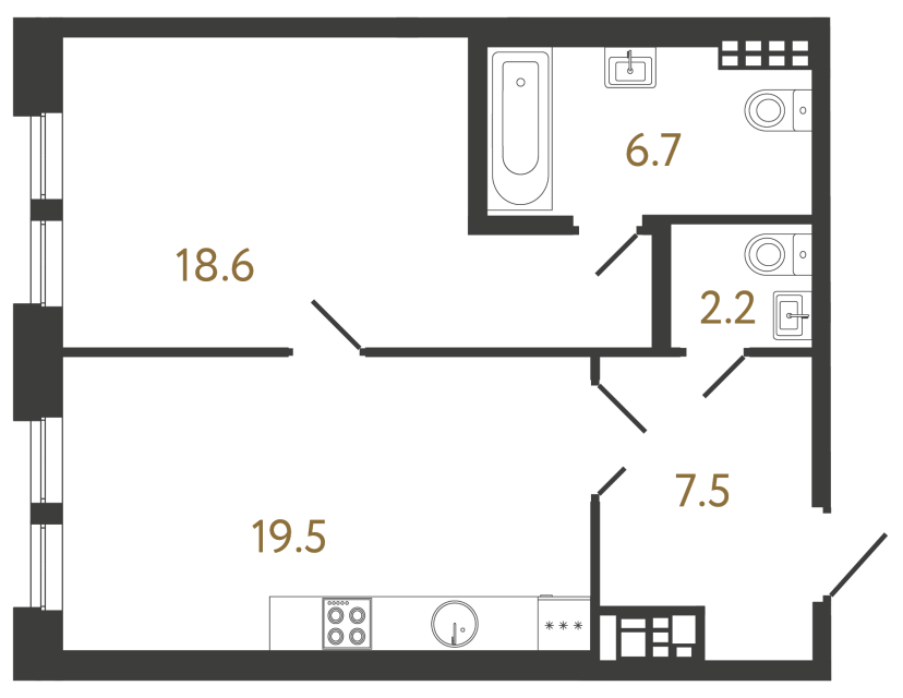 1-комнатная квартира, 54.5 м²; этаж: 6 - купить в Санкт-Петербурге